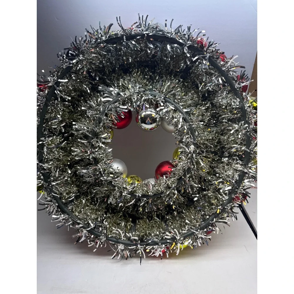Christmas Ornament Wreath Red Green Silver Gold Baubles Jingle Bells 20 Inch
